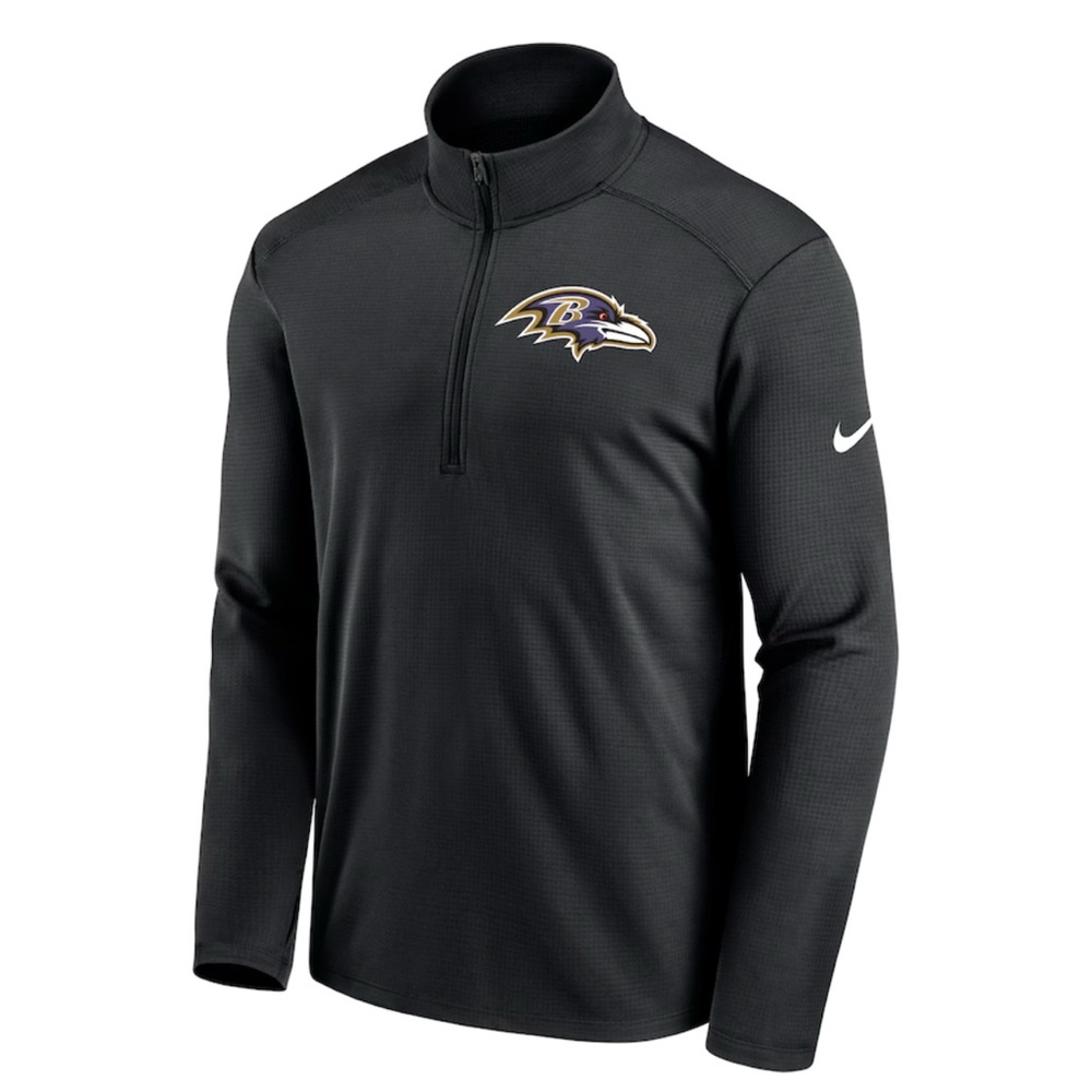 NWT Nike Men's Baltimore Ravens Black Logo Pacer Performance Half-Zip Pullover
